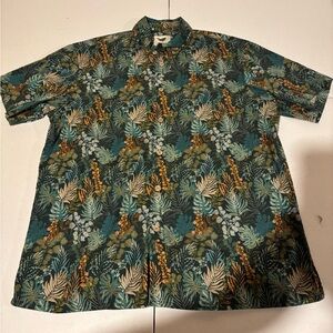 Yiume Men’s Size L Button Down Tropical Floral Print Hawaiian Short Sleeve Shirt